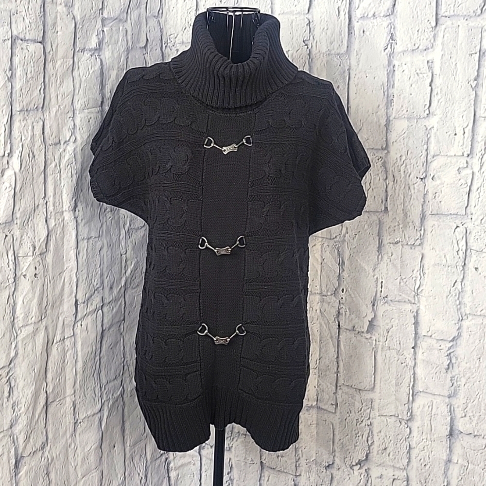 MICHAEL KORS Black Medium Knit Short‎ Sleeves Logo Turtleneck Sweater Medium